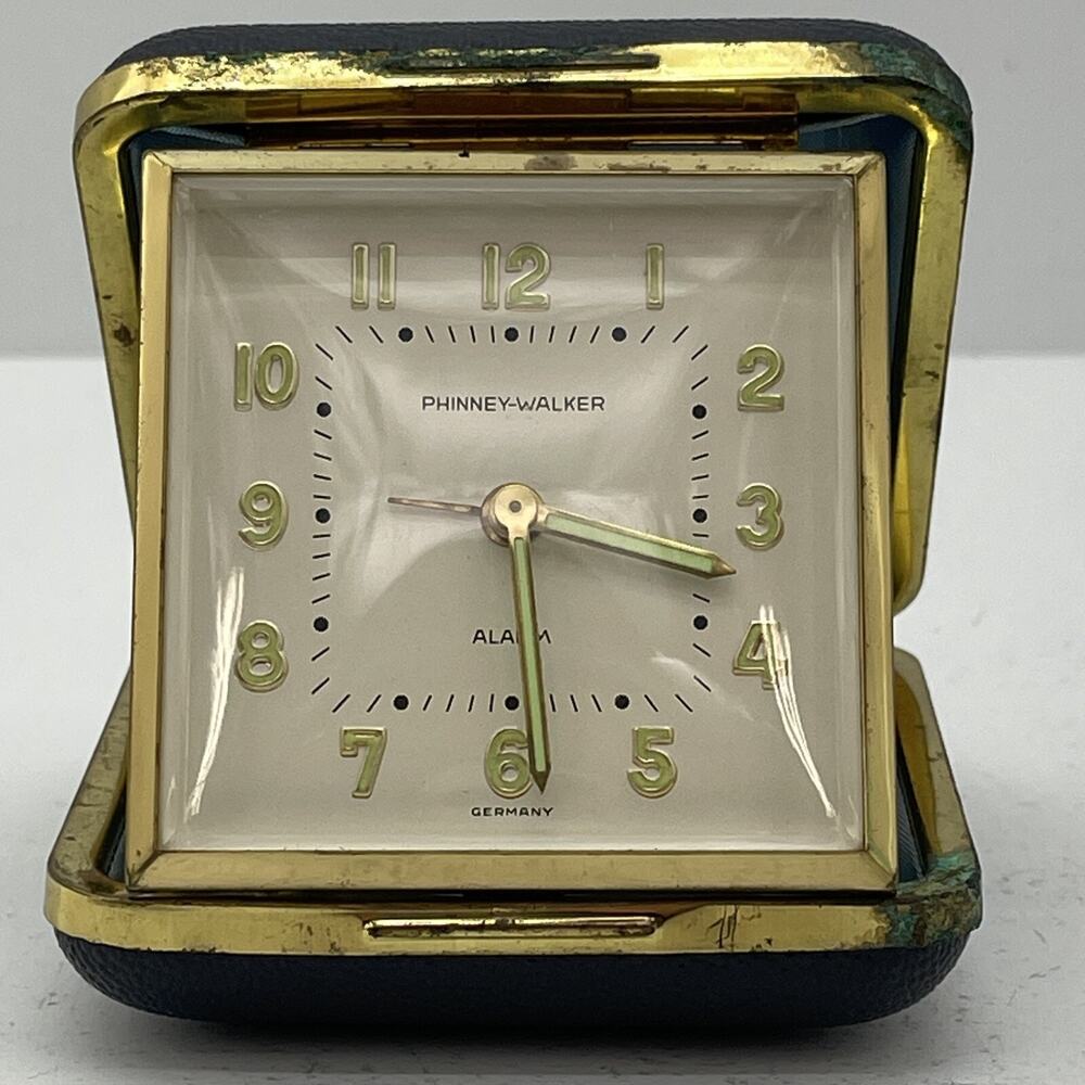 Germany Phinney-Walker Travel Alarm Clock Vintage 1960’s Blue Case - Works